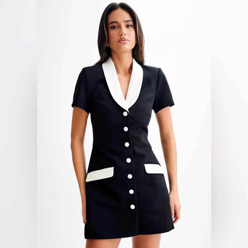 Meshki Black and White Button-Up Dress NWT